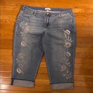 Lane Bryant Embroidered Medium Wash Crop Jeans